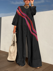 Striped Long Sleeves Loose Jumpsuits