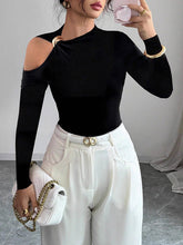 Asymmetric Solid Color Long Sleeves Skinny Asymmetric Neckline T-Shirts