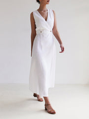 Split-Joint Loose Sleeveless V-Neck Maxi Dresses