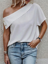 Loose Short Sleeves Solid Color Off-The-Shoulder T-Shirts Tops