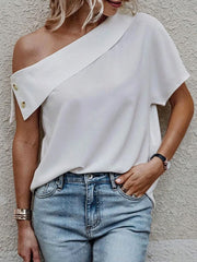 Loose Short Sleeves Solid Color Off-The-Shoulder T-Shirts Tops