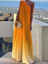 Gradient Split-Joint Loose Sleeveless One-shoulder Maxi Dresses
