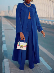 Solid Color Long Sleeves Loose Stand Collar T-Shirts Tops&Pants Bottoms Two Pieces Set