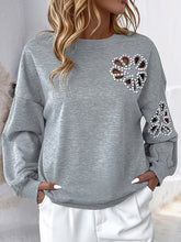 Asymmetric Hollow Split-Joint Loose Puff Sleeves Round-Neck Sweatshirt Tops