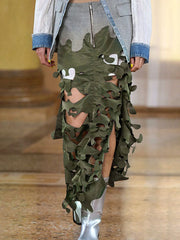 Asymmetric Split-Joint Split-Side Zipper High Waisted Loose Skirts Bottoms