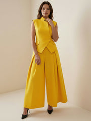 Pleated Solid Color Split-Joint High Waisted Loose Pants