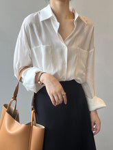 Vintage Long Sleeves Loose Solid Color Lapel Collar Blouses
