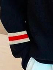 Split-Joint Striped Long Sleeves Loose High Neck Sweater Tops