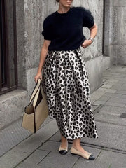 Leopard Pleated Split-Joint A-Line Loose Skirts Bottoms