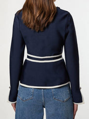Buttoned Contrast Color Split-side Zipper Long Sleeves Round-neck Outerwear