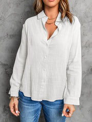 Casual Long Sleeves Loose Solid Color Lapel Collar Blouses