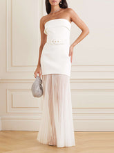 Bandeau Sleeveless Belted Pleated Solid Color Split-Joint Zipper Tube Evening Dresses Maxi Dresses