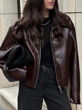 Elasticity Solid Color Zipper Long Sleeves Loose Lapel Outerwear Jackets