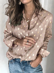 Bronzing Buttoned Long Sleeves Loose Lapel Blouses&Shirts Tops