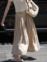 Pleated Solid Color Split-Joint High Waisted Wide Leg Pants