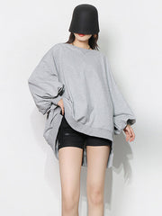 Casual Simple Puff Sleeves Solid Color Round-Neck Sweatshirt Top