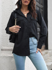 Solid Color Split-Joint Long Sleeves Loose Lapel Blouses
