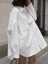Buttoned Striped Long Sleeves Loose Lapel Blouses&Shirts Tops
