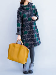 Animal Printed Quilted Split-back Velvet A-line High-low Hooded Sweatershirt Midi Dresses