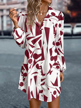 Printed Split-Joint Loose Puff Sleeves Lapel Shirt Dress Mini Dresses
