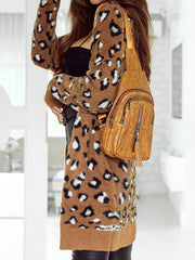 Keep Warm Leopard Velvet Long Sleeves Loose Collarless Cardigan Tops