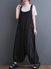 Loose Oversize Solid Color Zipper Jumpsuits Bottoms
