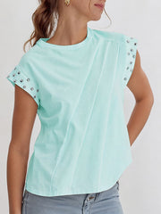 Pleated Split-Joint Loose Short Sleeves Round-Neck T-Shirts Tops
