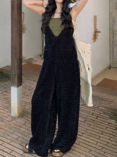 Pockets Solid Color Loose Sleeveless Collarless Overalls