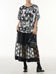 Gauze Polka-Dot See-Through Cropped False Two Casual Pants Bottoms