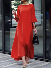 Solid Color Zipper A-Line Flared Sleeves Round-Neck Maxi Dresses