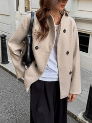 Buttoned Solid Color Long Sleeves Stand Collar Outerwear Coats&Jackets