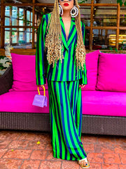 High-Waisted Striped Loose Wide Leg Suit Pants