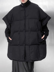 Buttoned Solid Color Batwing Sleeves Half Sleeves Round-Neck Padded Vest