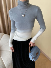 Gradient Long Sleeves Skinny High-Neck Sweater Tops Pullovers