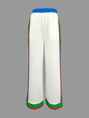 Contrast Color Pockets Striped Column Trousers Casual Pants Bottoms