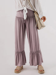 Pleated Solid Color High Waisted Loose Trousers Pants