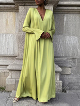 Solid Color A-Line Flared Sleeves V-Neck Maxi Dresses