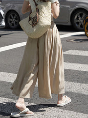 Pleated Solid Color Split-Joint High Waisted Wide Leg Pants