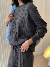 Casual Loose Long Sleeves Jacquard Solid Color Round-Neck Sweater Tops
