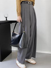 Casual Loose Wide Leg Pleated Solid Color Pants