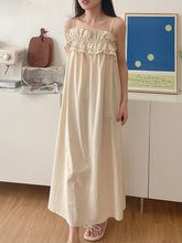 Elasticity Pleated Ruffled Solid Color Loose Sleeveless Spaghetti-Neck Pajama Dress Midi Dresses