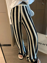 Casual Wide Leg Loose Drawstring Striped Pants