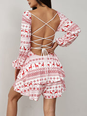 Backless Double Layered Drawstring Elasticity Pleated A-Line High Waisted Square-Neck Rompers