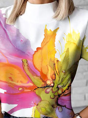 Floral Printed Split-Joint Loose Short Sleeves Round-Neck T-Shirts