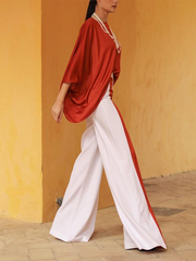 Solid Color Striped Batwing Sleeves Half Sleeves Round-Neck T-Shirt Tops&Pants Two Pieces Set