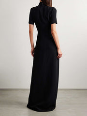 Solid Color Soccer Shorts Stand Collar Maxi Dresses