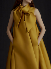 Bowknot Solid Color Loose Sleeveless Shawl Collar Midi Dresses