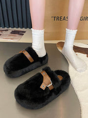 Buckle Round-Toe Split-Joint Slippers Platform Shoes