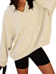 Solid Color Split-Joint Batwing Sleeves Loose Hooded Hoodies Tops