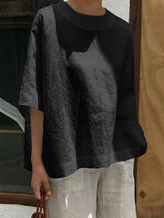 Solid Color Half Sleeves Loose Round-Neck T-Shirts Tops